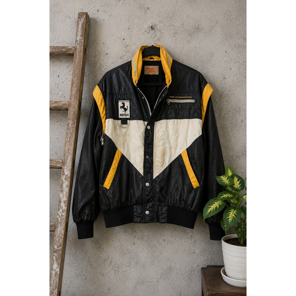 Vintage Premiere Vision Ferrari Patch Cropped Windbreaker Zip Off Vest Jacket XL